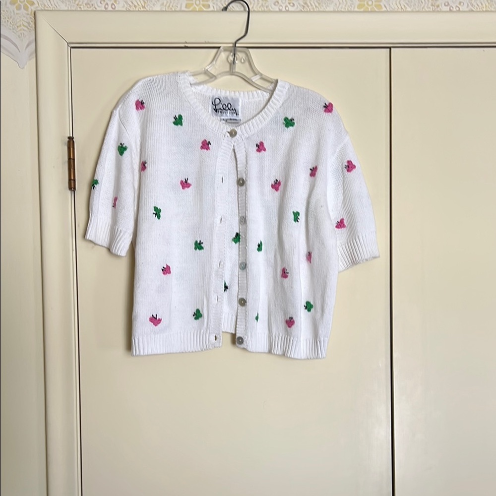 Lilly Pulitzer Green and Pink Cardigan Sweater